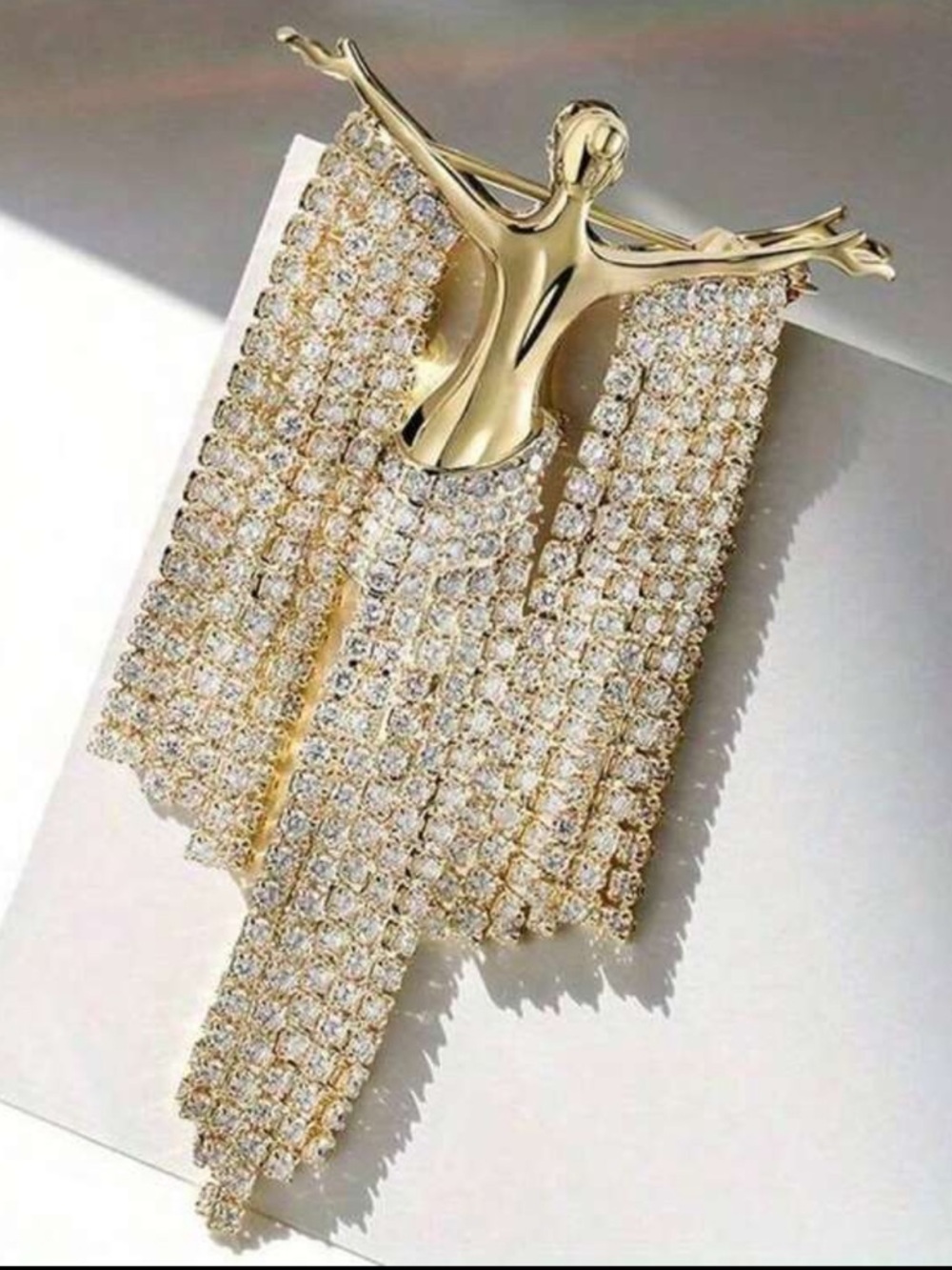 Gold Crystal Rhinestone Fringe Goddess Brooch - Elegant Women’s Jewelry